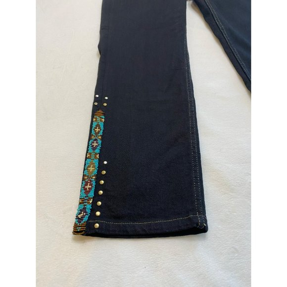 NWT Ralph Lauren Beaded High-Rise Straight Cropped Jeans in Black Rinse 28 - Picture 7 of 11